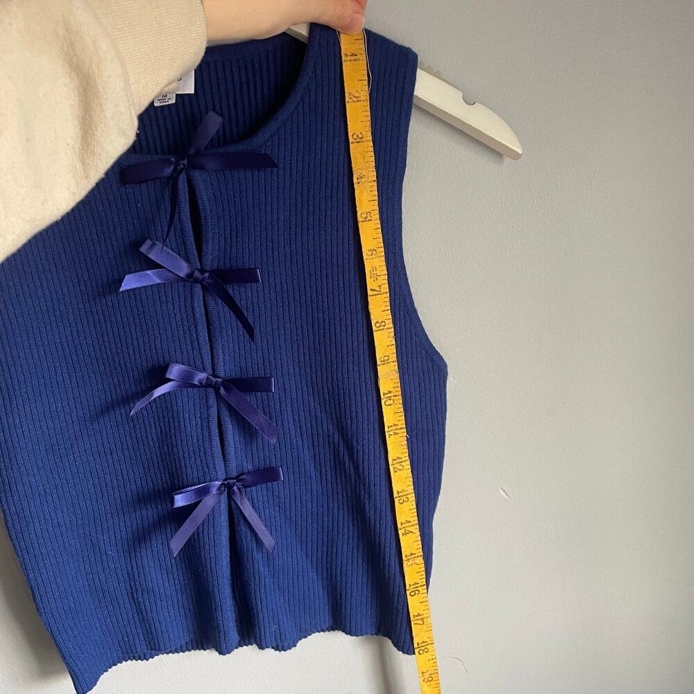Lelis Collection Cobalt Blue Sleeveless Coquette Bow Ribbed Tank Top size Medium - Picture 7 of 8